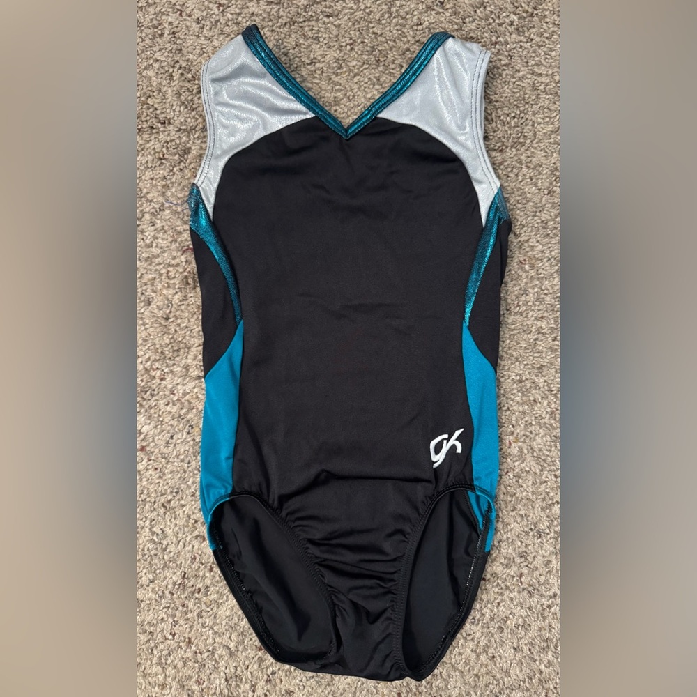 GK leotard- teal, black & silver- CL